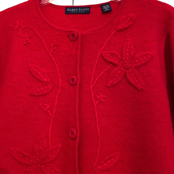 Vtg Karen Scott Red Boiled Wool Jacket Floral Embroidery Embellishments Buttons - Picture 4 of 12